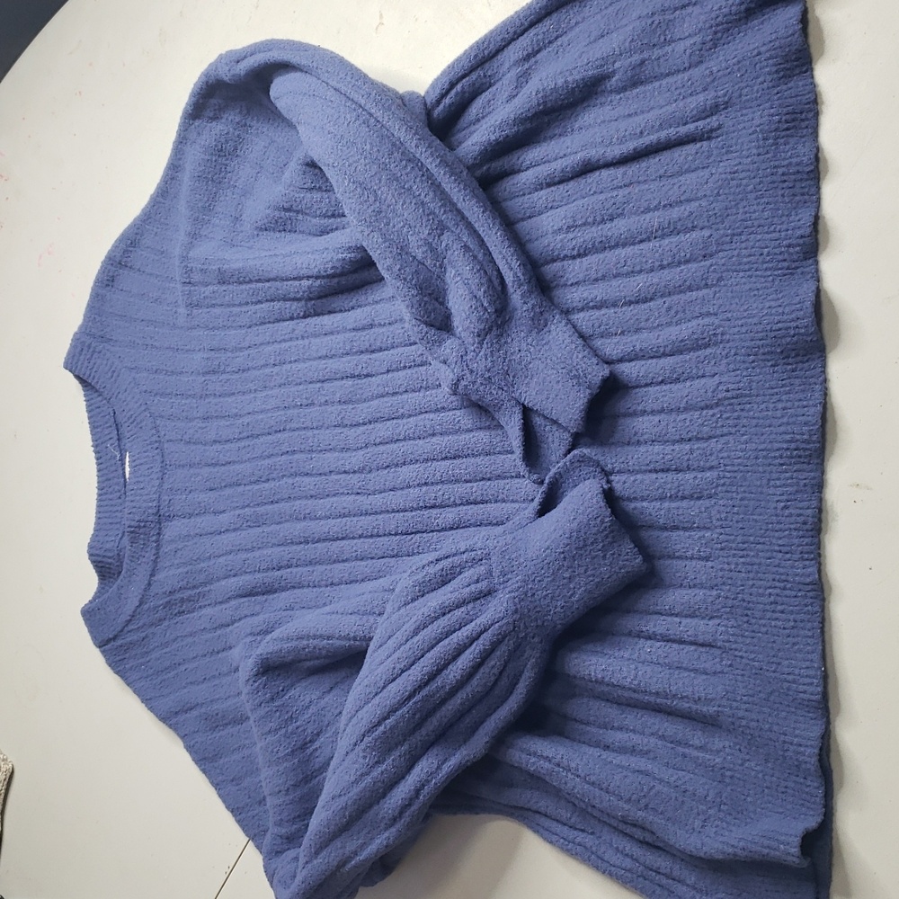 Aerie Womens Butter Cream Crew Neck Slouchy Thick Sweater Size L Oversized Blue - Picture 14 of 16